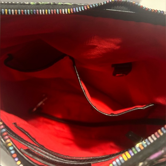 Dooney & Bourke Black Floral Botanical Hobo Shoulder Purse W/Rainbow Zippers EUC - Picture 10 of 16